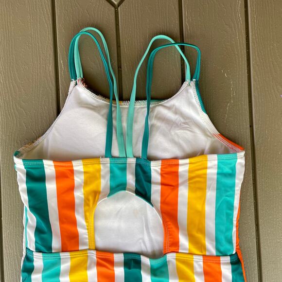 Girls Swimsuit One-piece Swim Sport Wonder Nation Green Orange Large 10/12 GUC - Picture 4 of 12